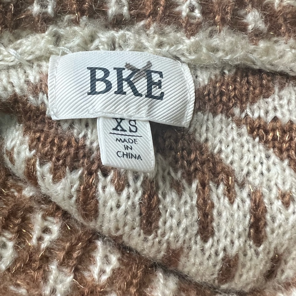 BKE NWOT Size XS brown and cream oversize sweater with copper shimmer‎ pullover - Picture 3 of 5